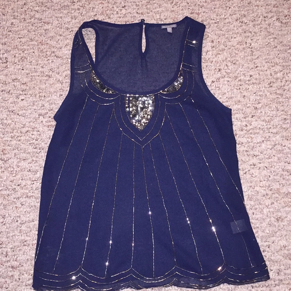 Charlotte Russe Navy Blue Silver Sequin Tank Top